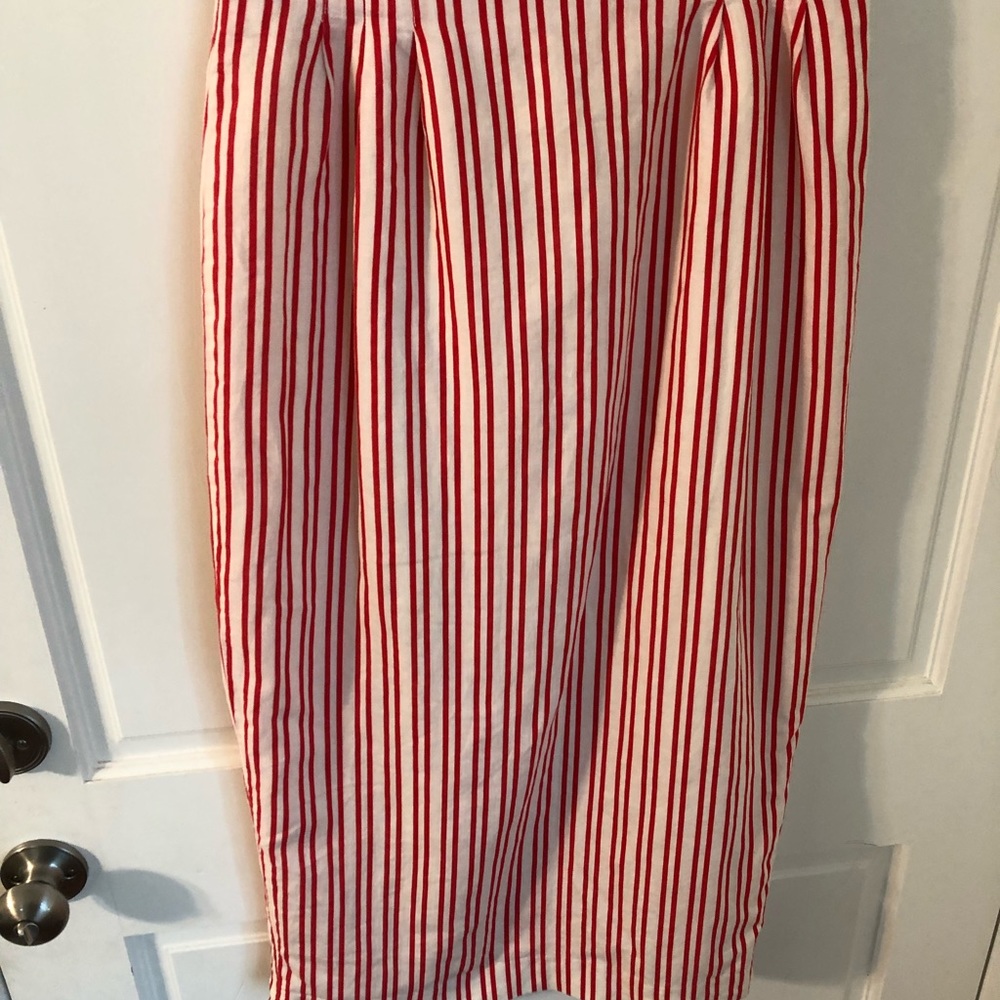 TOTOnKO Strawberries & Cream Striped Linen Cotton Blend Midi Skirt M - Picture 2 of 8